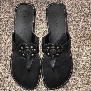 Truflex Black Throng Heel Sandal Size 7.5